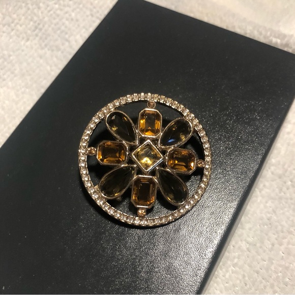 Brooks Brothers Jewelry - Brooks Brothers Gold-Tone Amber, Green and Clear Crystal Round Brooch